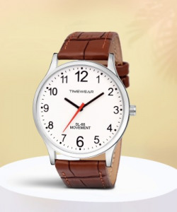 TIMEWEAR White Number Dial Brown Leather Strap Analog Watch - For Men