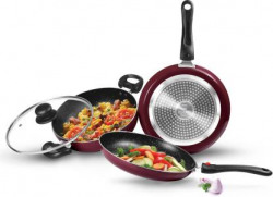 MILTON KITCHEN JEWEL GRANITO INDUCTION 3 Pcs Set - Peach Metallic Induction Bottom Non-Stick Coated Cookware Set