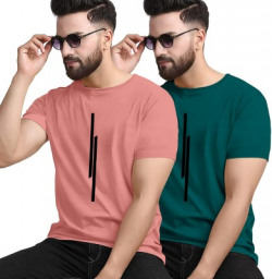 Kajaru Printed Men Round Neck Pink, Dark Green T-Shirt