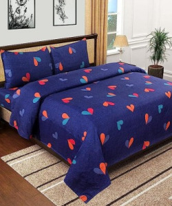 Home Garage 137 TC Microfiber King 3D Printed Flat Bedsheet(Pack of 1, Navy Blue)