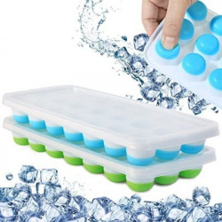 Bulfyss 2pc Ice Cube Trays with Lid for Freezer Silicone Tray Blue and White Silicone Ice Cube Tray(Pack of2)