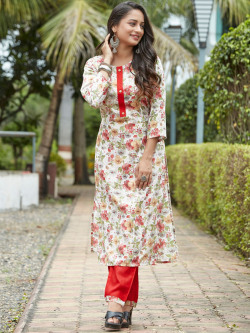KALINI Floral Printed Regular Kurta with Trousers