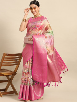 Silk Land Floral Zari Art Silk Chanderi Saree