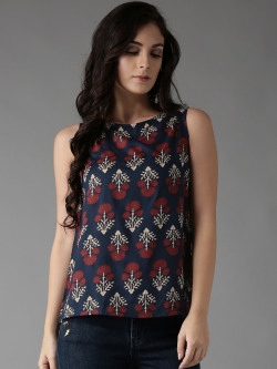 HERE&NOW Women Navy Blue Printed Top