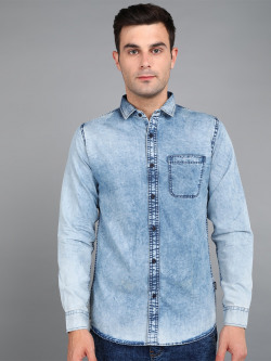 Urbano Fashion Faded Slim Fit Denim Casual Shirt