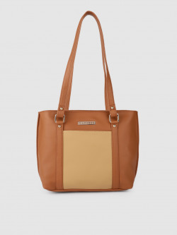 Caprese Tan Brown & Beige Colourblocked Structured Shoulder Bag
