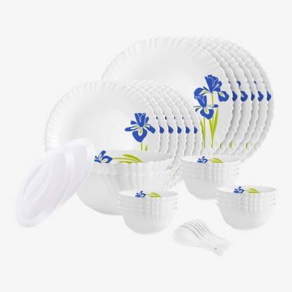 cello Pack of 34 Opalware Dazzle Blue Iris|Crockery Blue Dinner Set(Bl