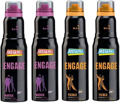 Engage Deo Combo, 2 Nudge (220ml) & 2 Tickle (220ml), Deodorant Spray