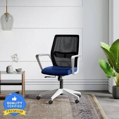 Godrej Interio Vurv Mid Back Fabric Office Arm Chair(Blue, Knock Down)