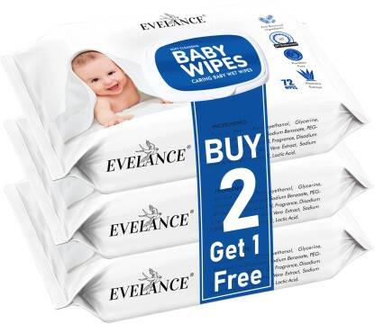 EVELANCE Soft Cleansing Baby Wipes| 72 Pieces | Buy 2 Get 1 Free | Pac