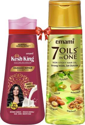 EMAMI 7 Oils in one 500ml + Kesh King Shampoo Damage Repair 340ml(2 It
