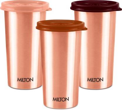 MILTON COPPER DRINKING WATER TUMBLER WITH LID, SET OF 3, COPPER (LID C