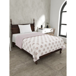 JAIPUR FABRIC White & Pink Mild Winter Pure Cotton 120 GSM Single Bed