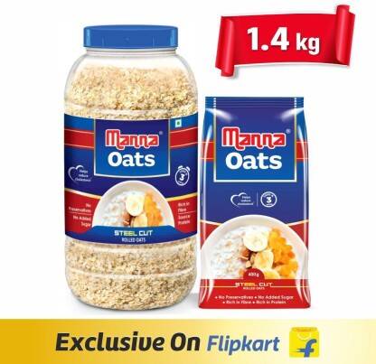 Manna (1kg x 1 Jar and 0.4kg x 1 Pouch)|Steel Cut Rolled Oats Plastic