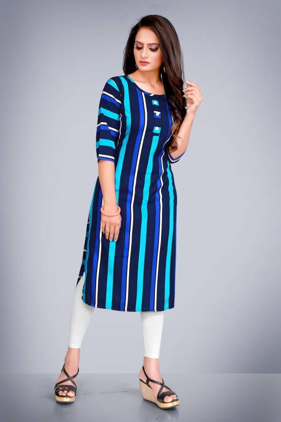 Women Printed Crepe Straight Kurta(Multicolor)