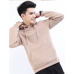 HIGHLANDER Men Beige Solid Hooded Sweatshirt