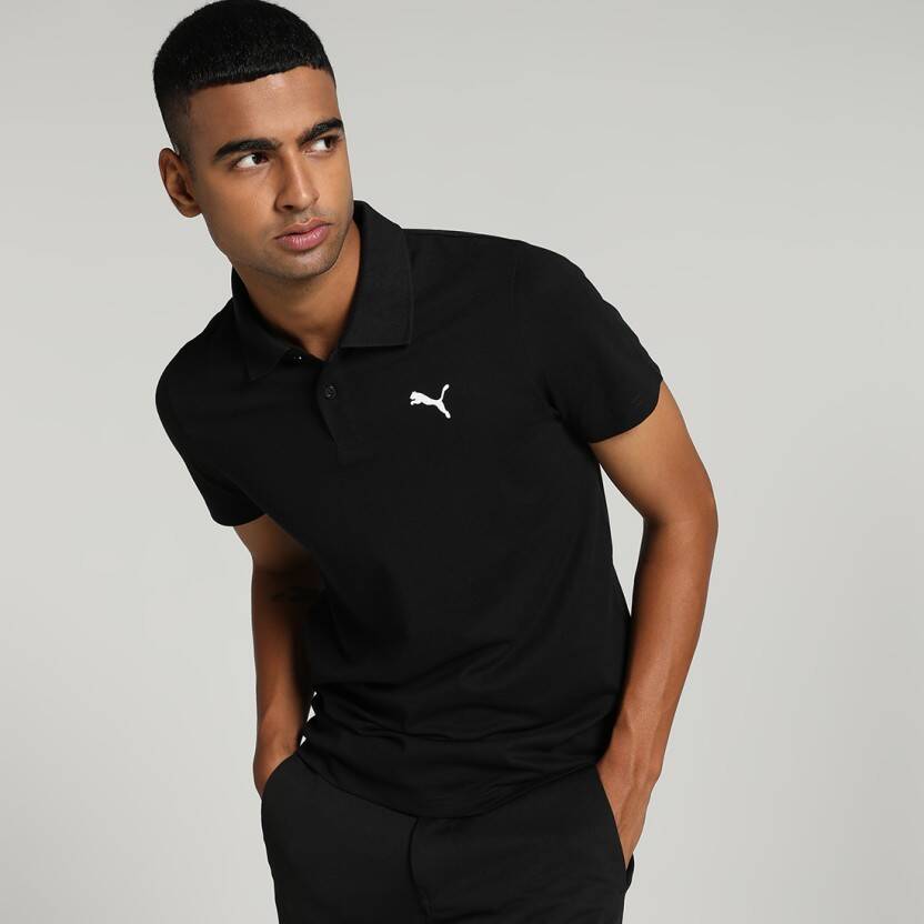 Men Solid Polo Neck Pure Cotton Black T-Shirt