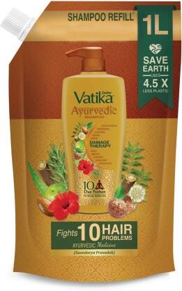 Dabur Vatika Ayurvedic Shampoo Refill Pouch | Up to 100% Damage Protec