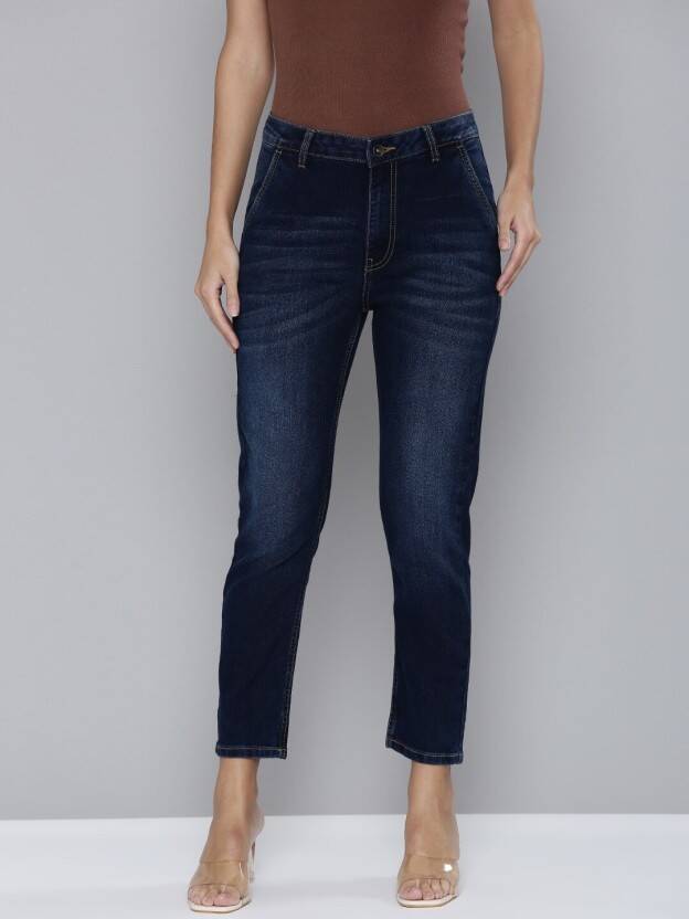 Women Slim Mid Rise Dark Blue Jeans