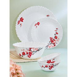 Jupiter White & Red 17 Pieces Printed Dinner Set