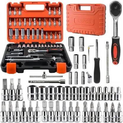 OKASTA 53 Pcs 1/4 inch Ratchet Socket Wrench Set Drive, with Bit Socke