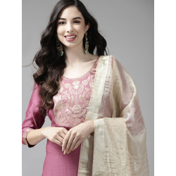 Women Pink Yoke Design Regular Kurta with Palazzos & Dupatta