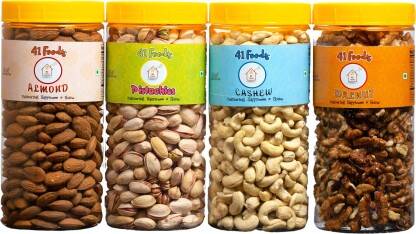 41 foods Combo pack of 600GM Pistachios, Walnuts, Almonds, Cashews(4 x