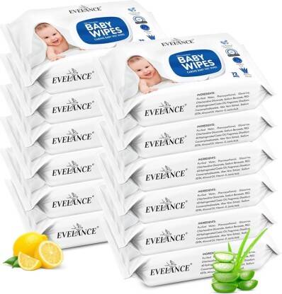 EVELANCE Caring Baby Wet Wipes with lid & Aloe Vera Extract| 72 Pieces